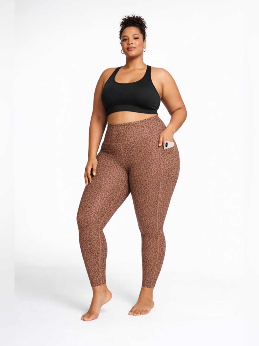 Athleta 3X Salutation Stash Leggings Brown Animal Print Pocket Yoga Pants
